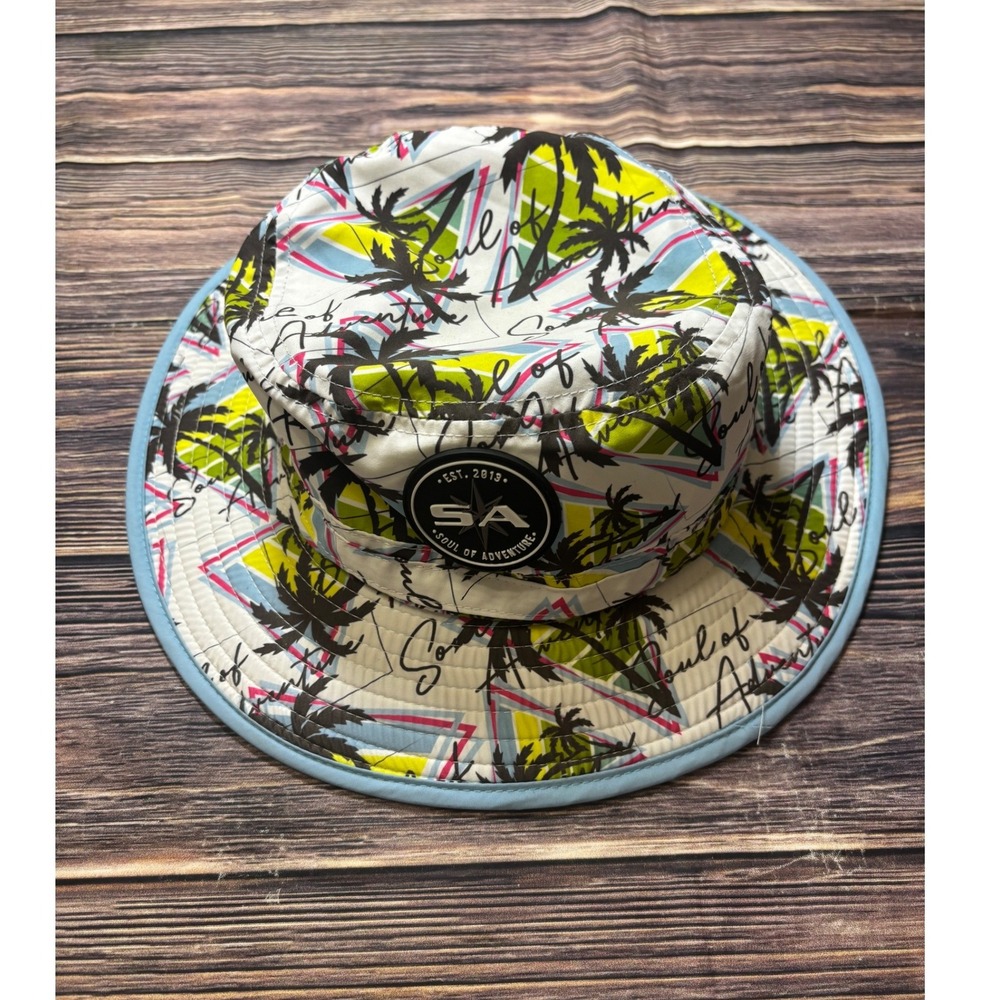 SA Soul of Adventure Mens Tropical Bucket Sun Hat White Blue Multi Adjustable
